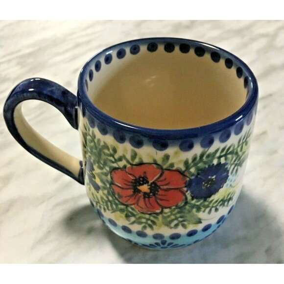 Boleslawiec Polish Pottery Coffee Mug Hand Made Eva's CollectionUNIKAT Sign10 oz - Picture 2 of 5